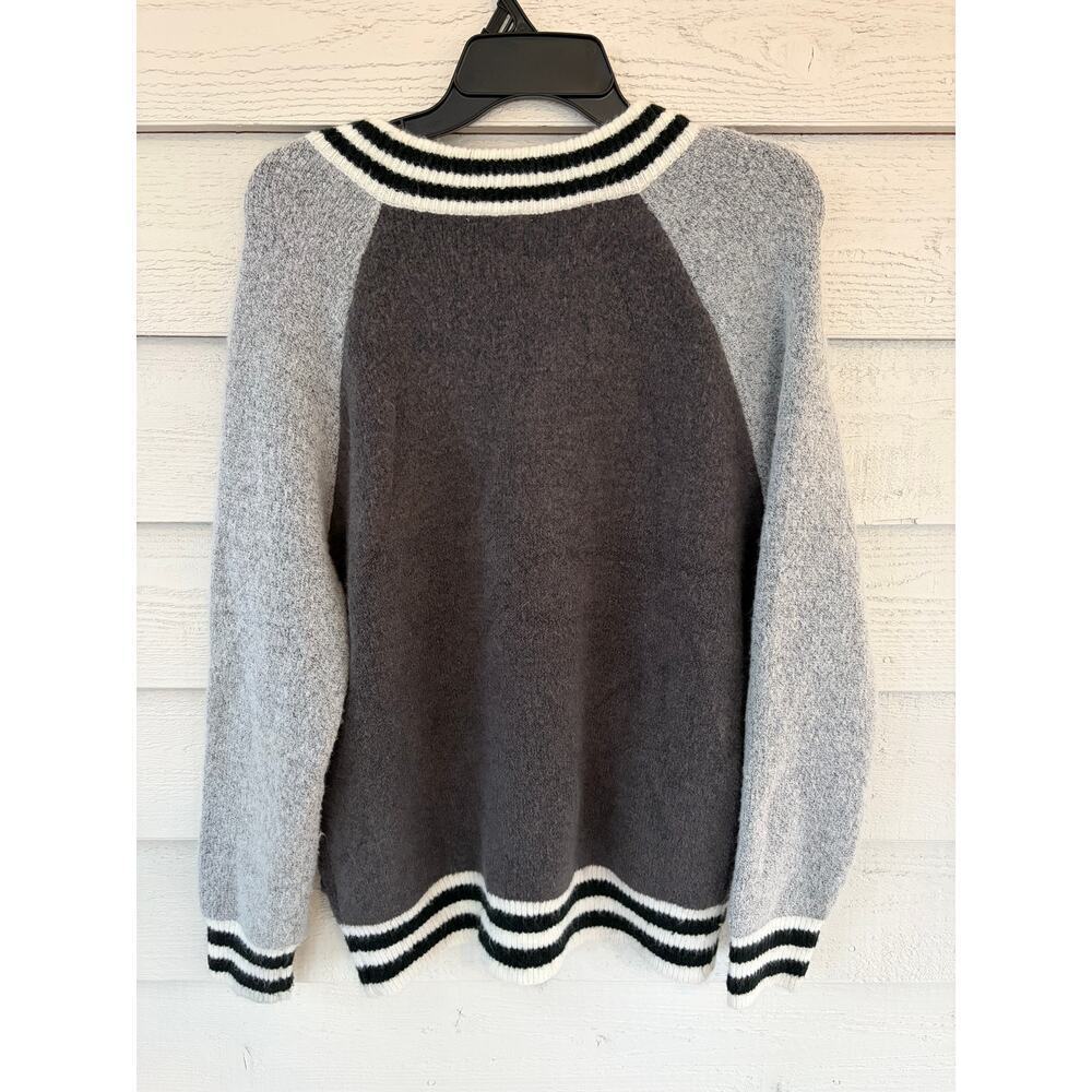 Allie Rose Varsity Sweater Jacket Medium Gray Charcoal Zip Up Bomber Cardigan - Picture 6 of 7